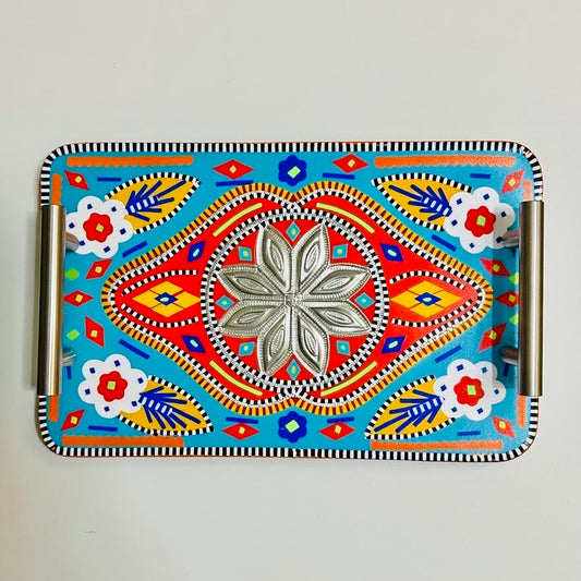 Handmade Chamak Patti Serving Handle Tray Square-007
