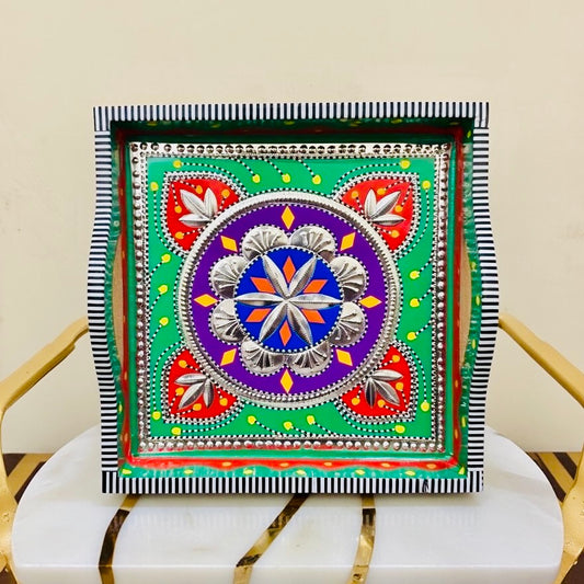 Big Serving Tray with D-Handles – Pakistani Truck Art Inspired 004