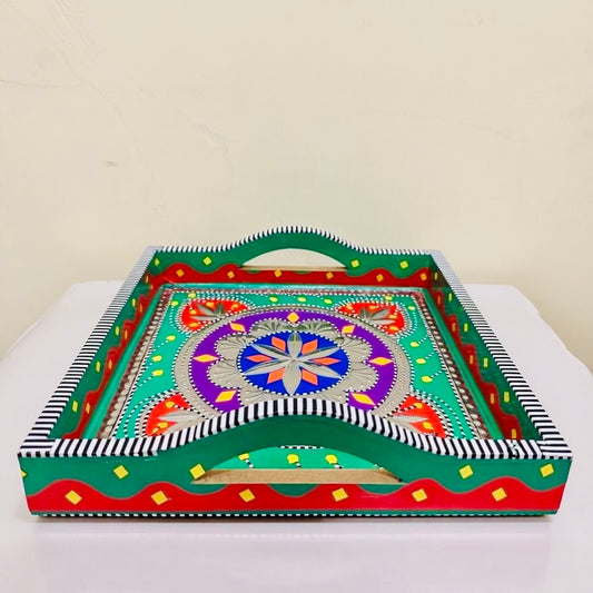 Big Serving Tray with D-Handles – Pakistani Truck Art Inspired 004