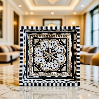 White & Flower design Square Cone Truck Art Tray (Chamakpatti) 008