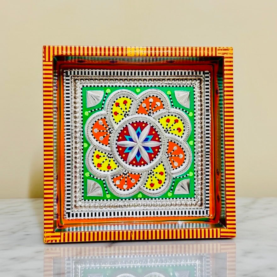 Green & Flower design Square Cone Truck Art Tray (Chamakpatti) 004