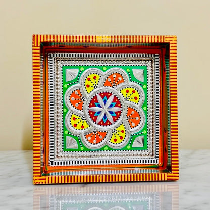 Green & Flower design Square Cone Truck Art Tray (Chamakpatti) 004