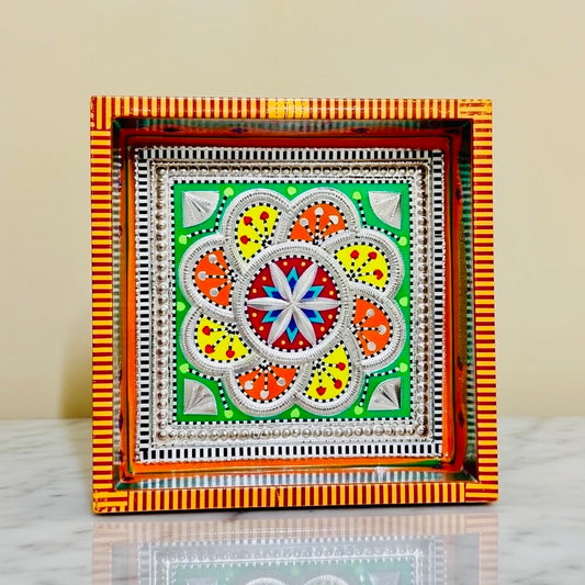 Green & Flower design Square Cone Truck Art Tray (Chamakpatti) 004