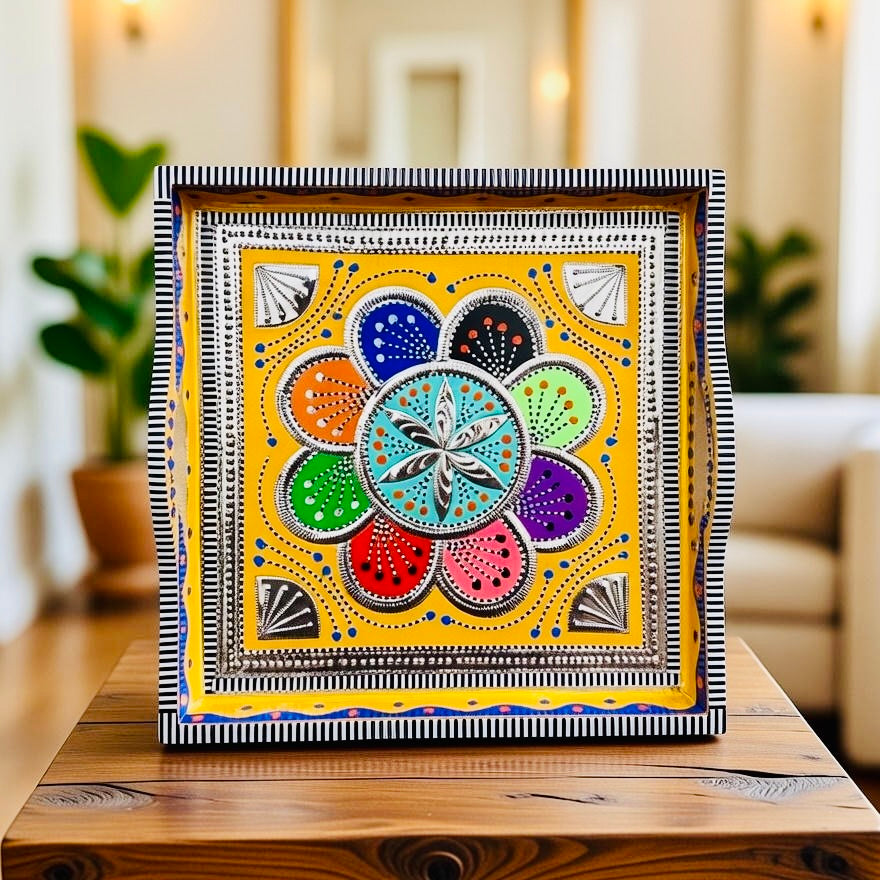 Big Serving Tray with D-Handles – Pakistani Truck Art Inspired
