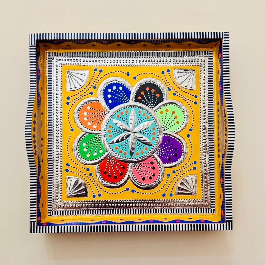 Big Serving Tray with D-Handles – Pakistani Truck Art Inspired