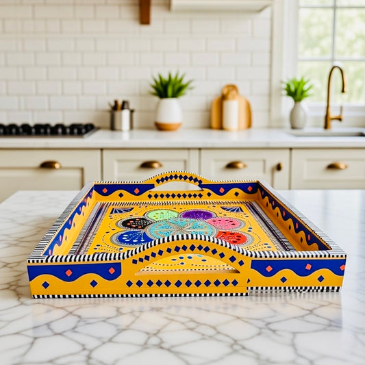 Big Serving Tray with D-Handles – Pakistani Truck Art Inspired