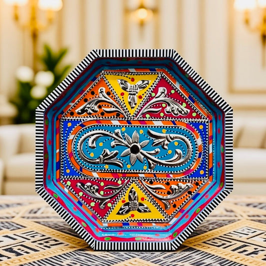 Multicolor Octagon Cone Serving Tray (Chamakpatti) D02-00