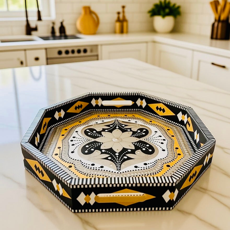 Yellow & Black Octagon Cone Serving Tray (Chamakpatti) 01-08-06