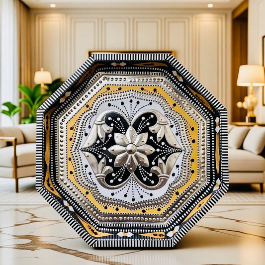 Yellow & Black Octagon Cone Serving Tray (Chamakpatti) 01-08-06