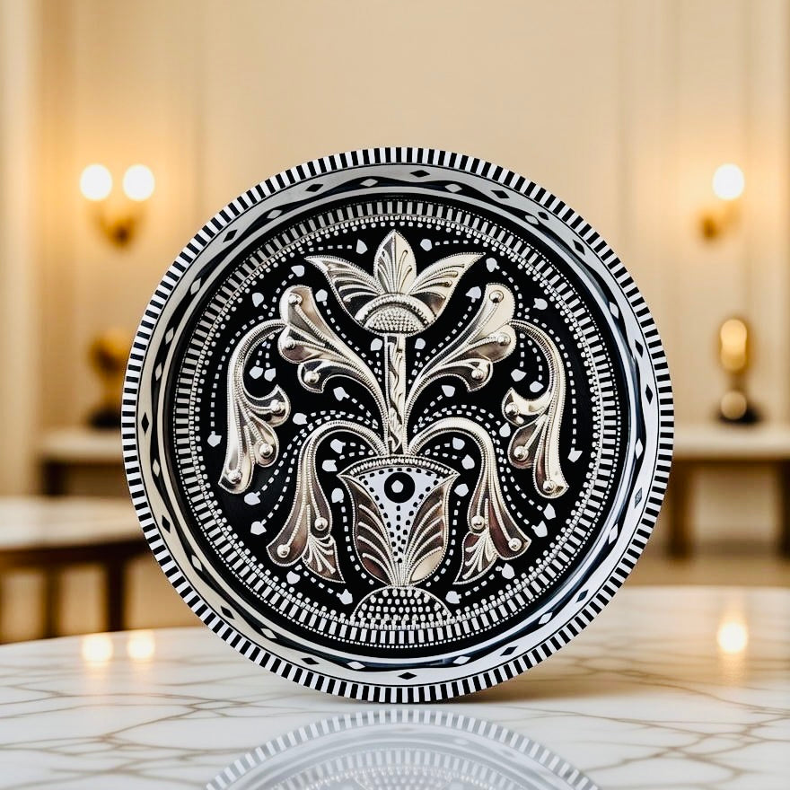 Black & White Round Mini(Small) Tray (Chamakpatti) 006-008