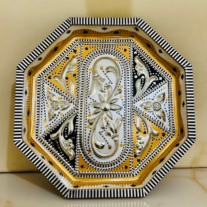 Golden & white Octagon Cone Serving Tray (Chamakpatti) 015