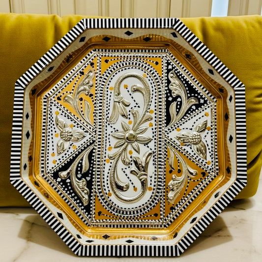 Golden & white Octagon Cone Serving Tray (Chamakpatti) 015