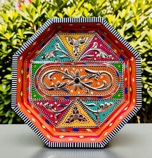 Multicolor Octagon Cone Serving Tray (Chamakpatti) D01-00