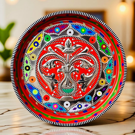 Multicolor Round Medium Tray (Chamakpatti) D02-00