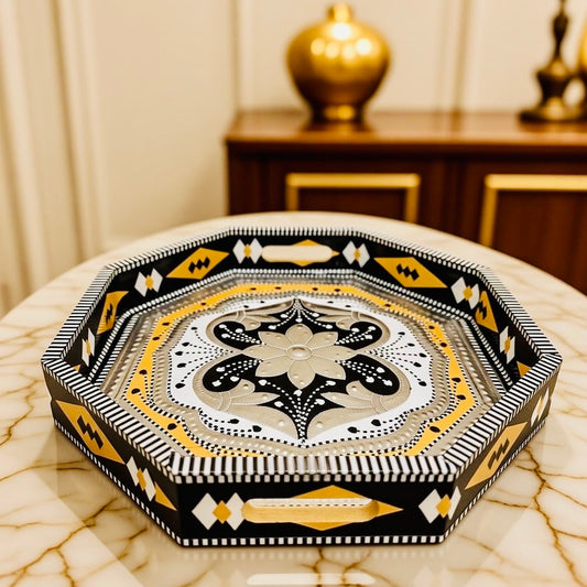 Yellow & Black Octagon Cone Serving Tray (Chamakpatti) 01-08-06